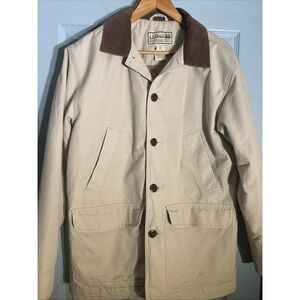 LL Bean Coat Chore Barn Jacket Mens Small Canvas Beige Corduroy . Thinsulate